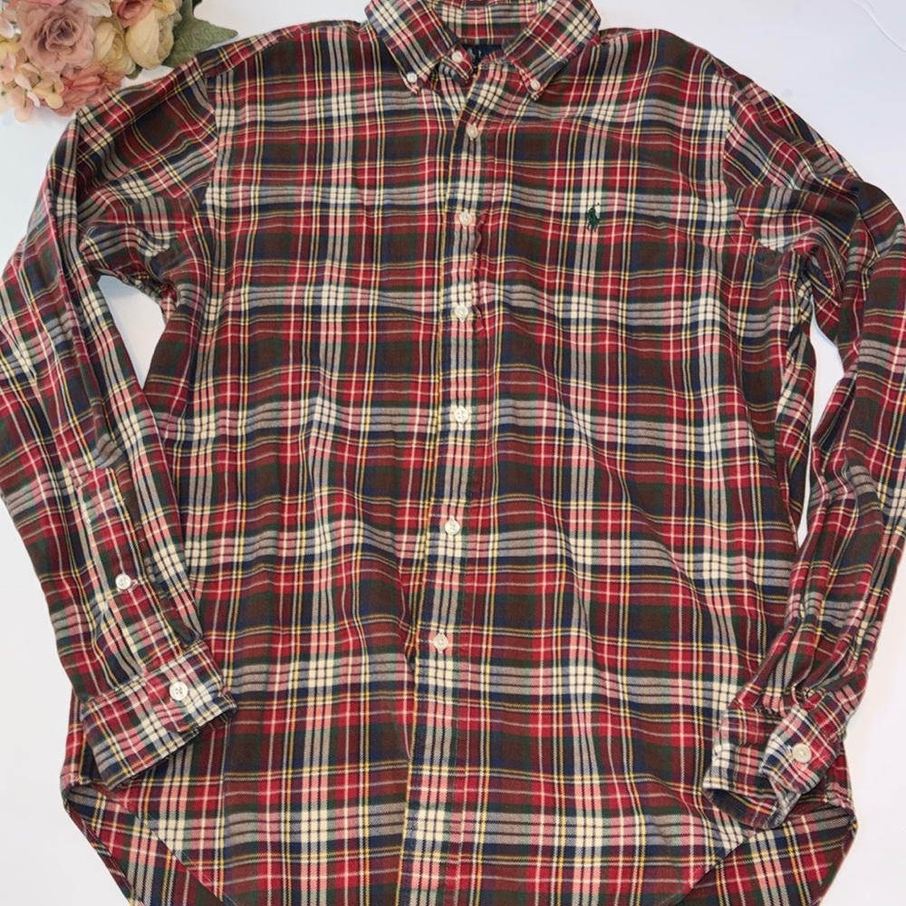 Ralph Lauren Classic Fit Plaid Brushed Flannel Shirt Medium Brown Plaid Lauren